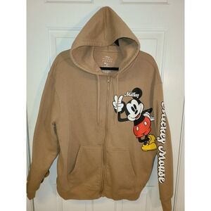 Disney Women's Mickey Mouse Full-Zip Hoodie Tan Graphic Character 2X